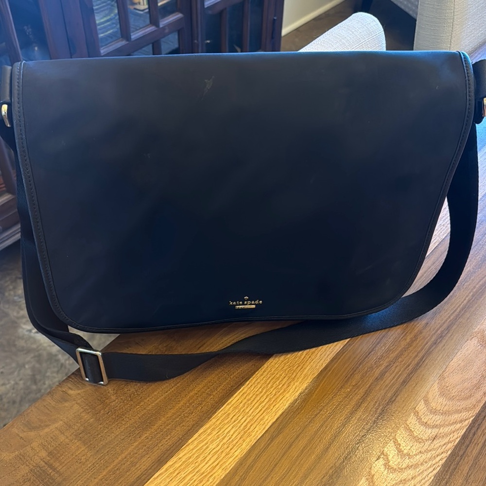 kate spade Black Messenger Bag with Canvas Material and Adjustable Strap